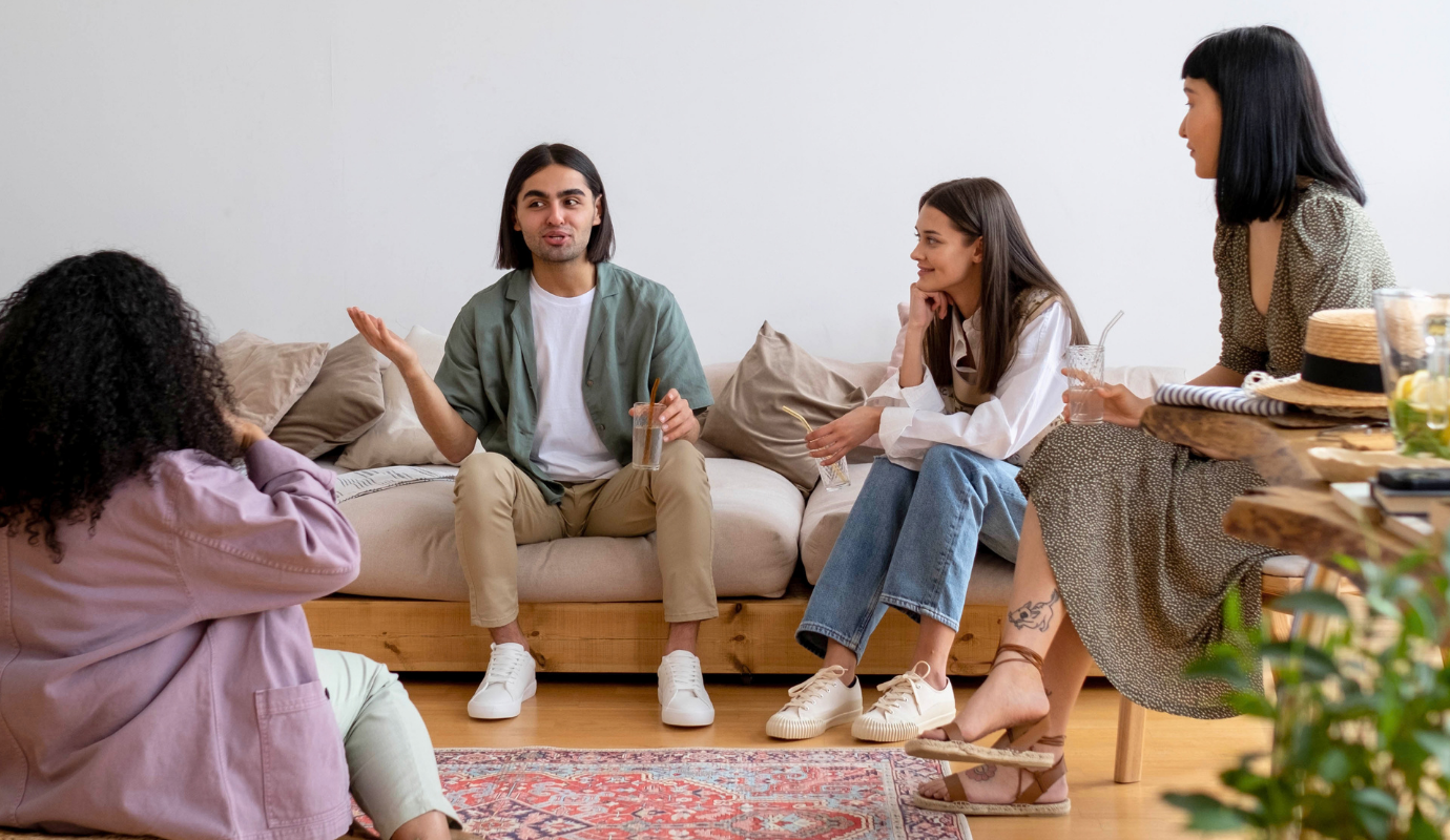 Group of people networking in a cosy setting in the Netherlands.